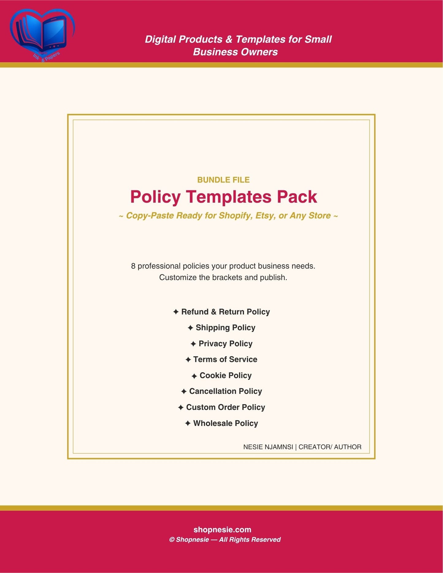 Policy Templates Pack for Small Businesses | Shopify, Etsy & E-commerce Legal Policies Bundle