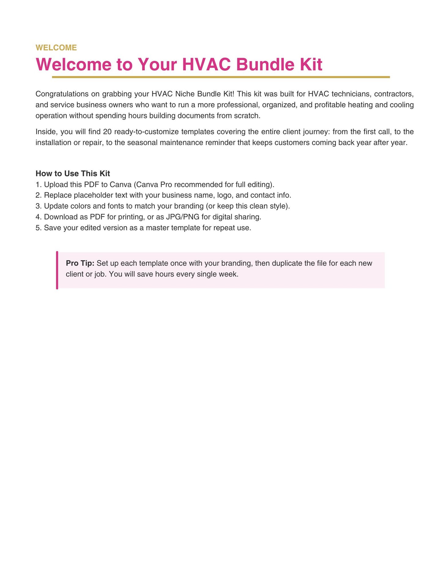 HVAC Business Templates Bundle | 20 Done-For-You Canva Templates for HVAC Contractors
