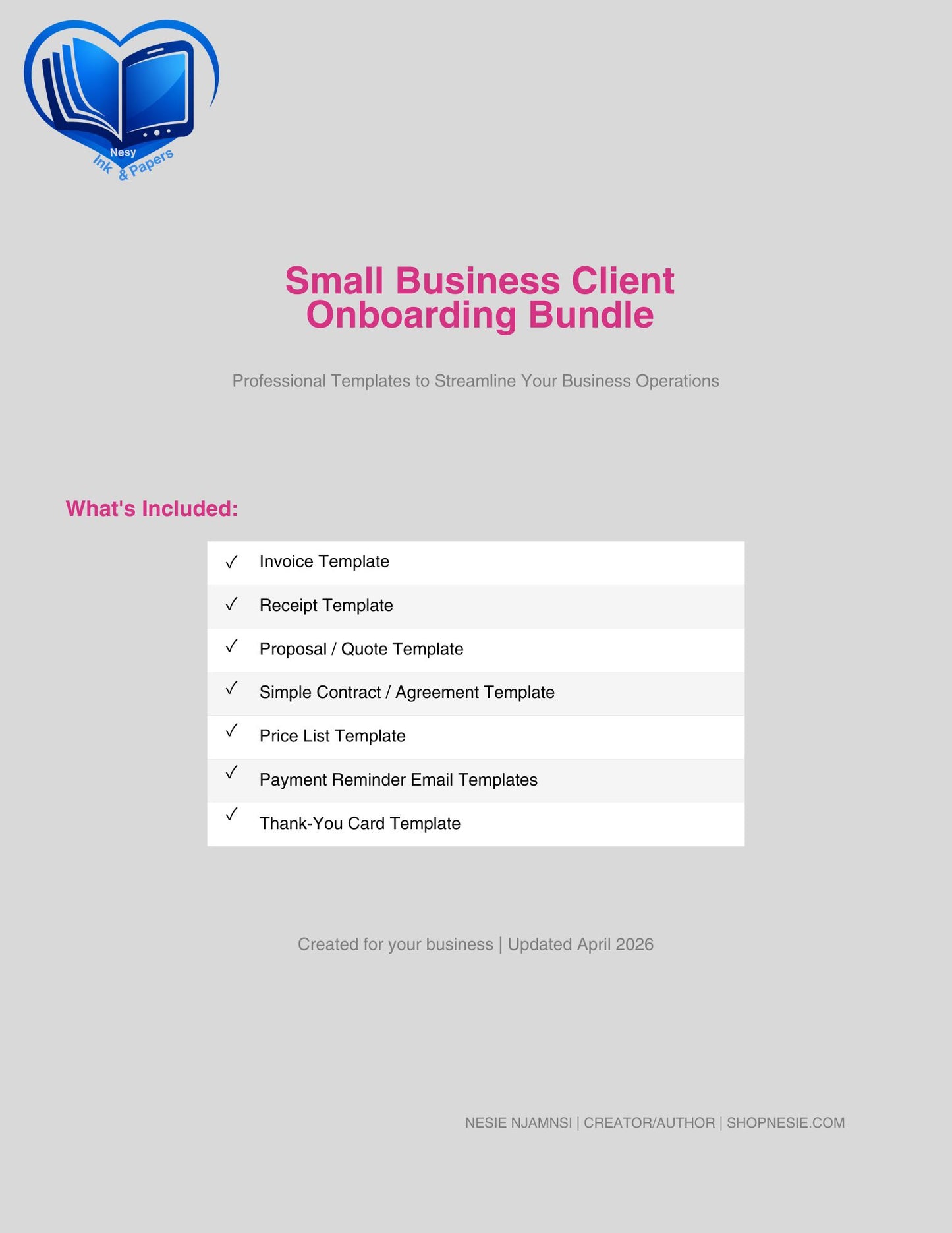 Small Business Client Onboarding Bundle | Editable Invoice, Proposal, Contract, Receipt, Price List + Emails | Canva & PDF Templates