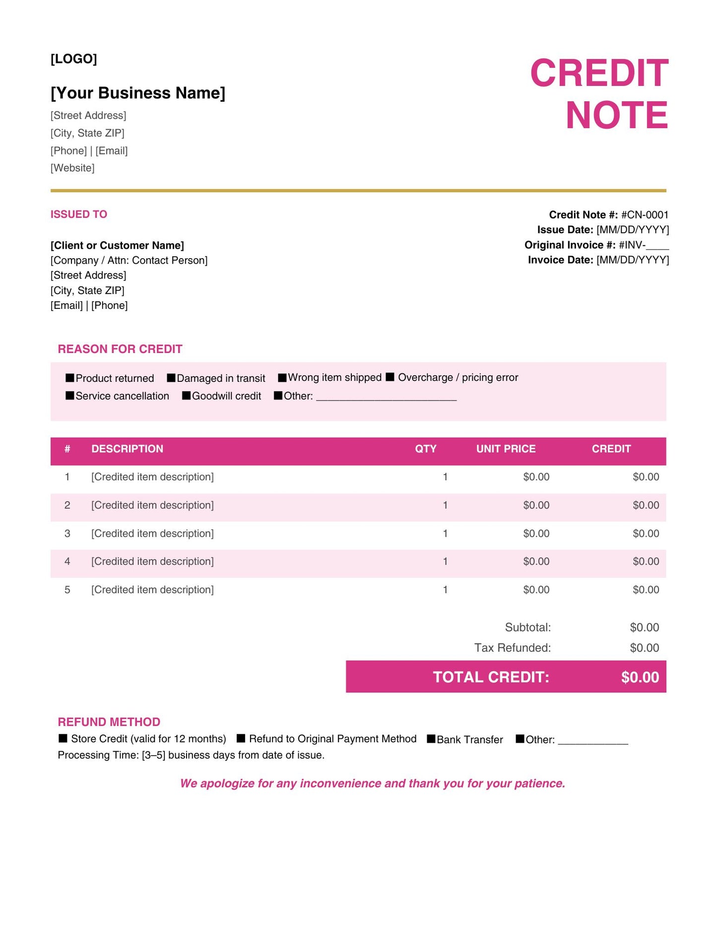 Small Business Operations Templates Bundle | Purchase Order, Credit Note, Packing Slip, Custom Order, Service Agreement, Memo, Fax & Thank You – Editable Digital Download