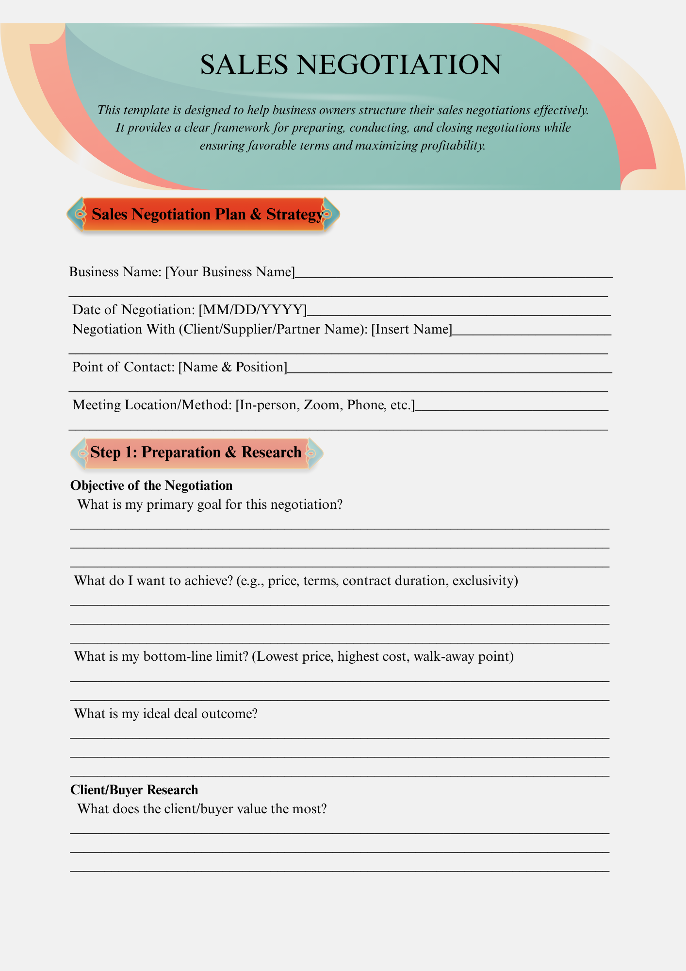 Editable Canva Sales Negotiation Template – Sales Strategy Document for Small Business Owners