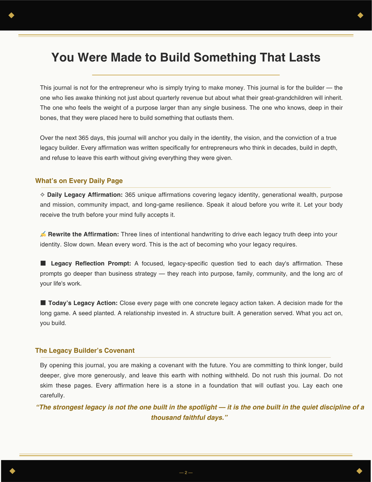 The Legacy Builder Affirmation Journal — 365-Day Printable Journal for Purpose-Driven Entrepreneurs | Generational Wealth, Business Legacy & Community Impact Planner | Midnight Black & Gold | PDF Instant Download