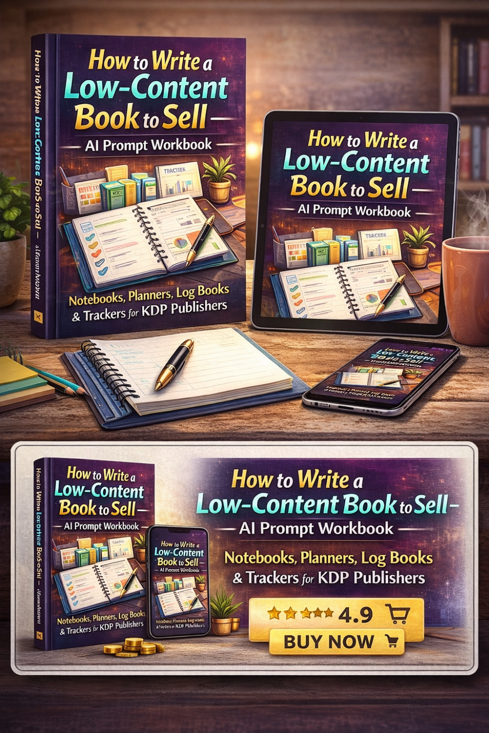 How to Write a Low-Content Book to Sell – AI Prompt Workbook | Notebooks, Planners, Log Books & Trackers for KDP Publishers