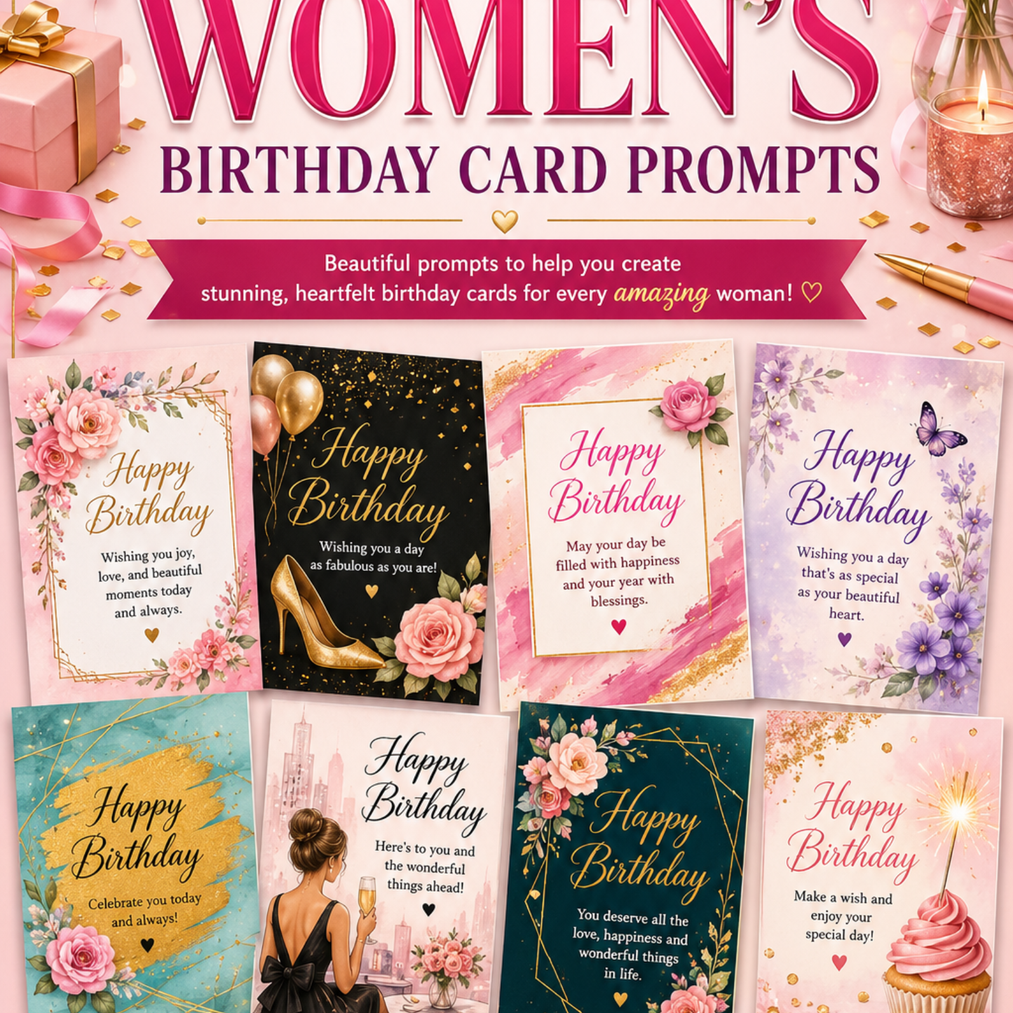 Women's Birthday Card AI Prompt Pack – 25 Printable Greeting Card Prompts
