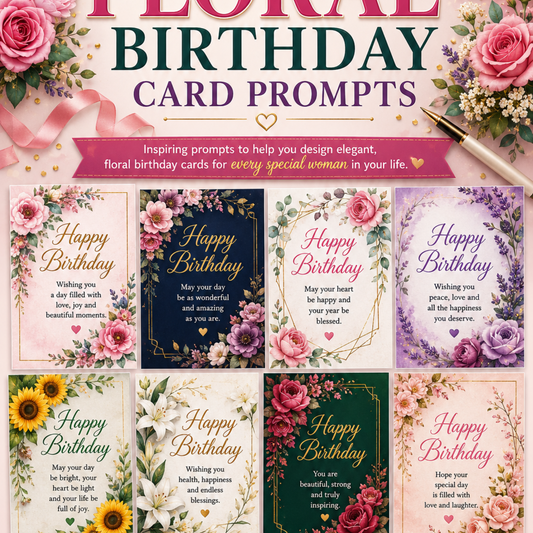 Floral Birthday Card AI Prompt Pack – 25 Prompts to Create Personalized Printable Cards
