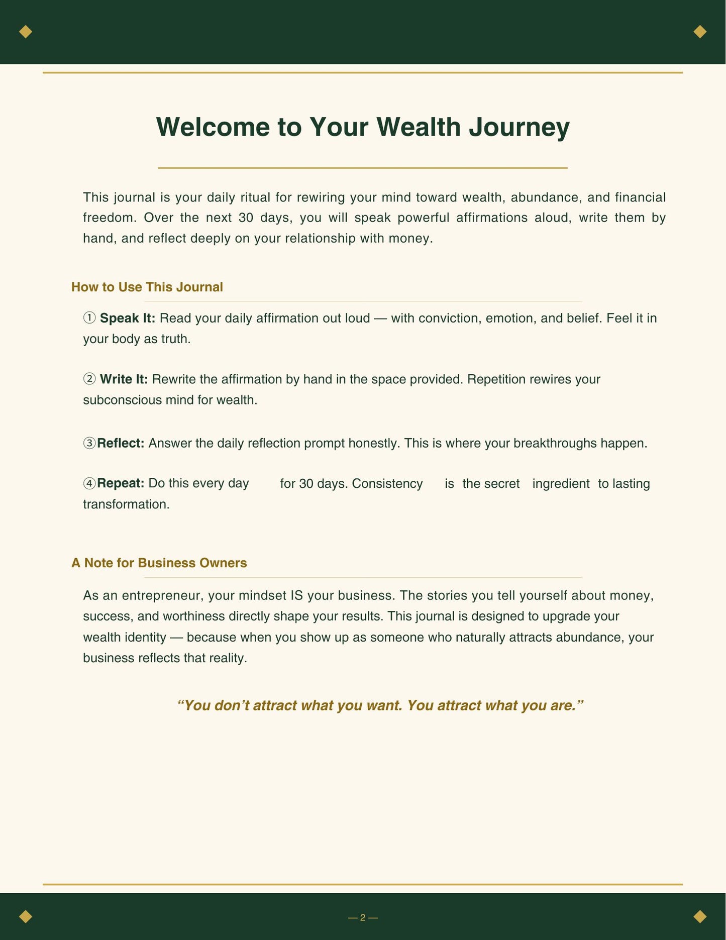 30-Day Wealth Affirmation Journal for Entrepreneurs