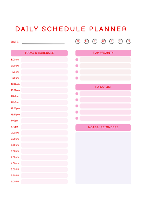 Daily schedule planner for entrepreneurs