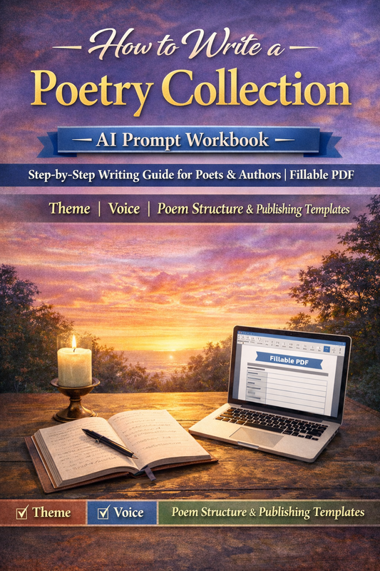How to Write a Poetry Collection — AI Prompt Workbook | Step-by-Step Writing Guide for Poets & Authors | Fillable PDF | Theme, Voice, Poem Structure & Publishing Templates
