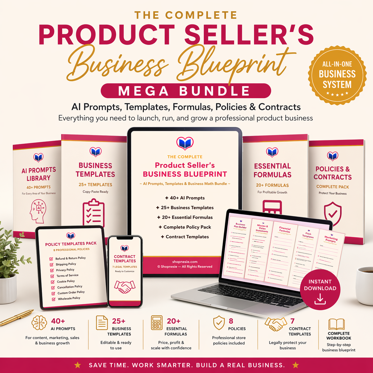 Product Seller Business Blueprint Mega Bundle | Templates, Contracts, Policies + AI Prompts for Small Business Owners
