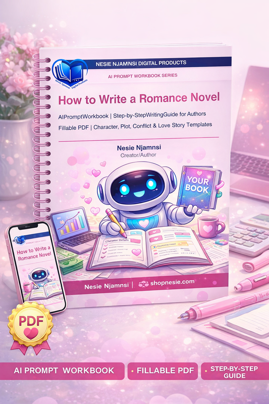 How to Write a Romance Novel — AI Prompt Workbook | Step-by-Step Writing Guide for Authors | Fillable PDF | Character, Plot, Conflict & Love Story Templates