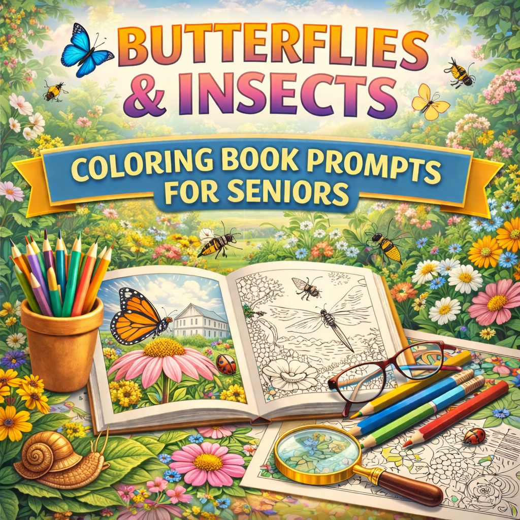 Butterflies & Insects Coloring Book Prompts For Seniors