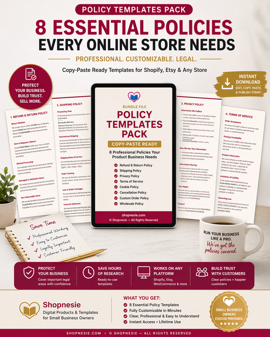 Policy Templates Pack for Small Businesses | Shopify, Etsy & E-commerce Legal Policies Bundle