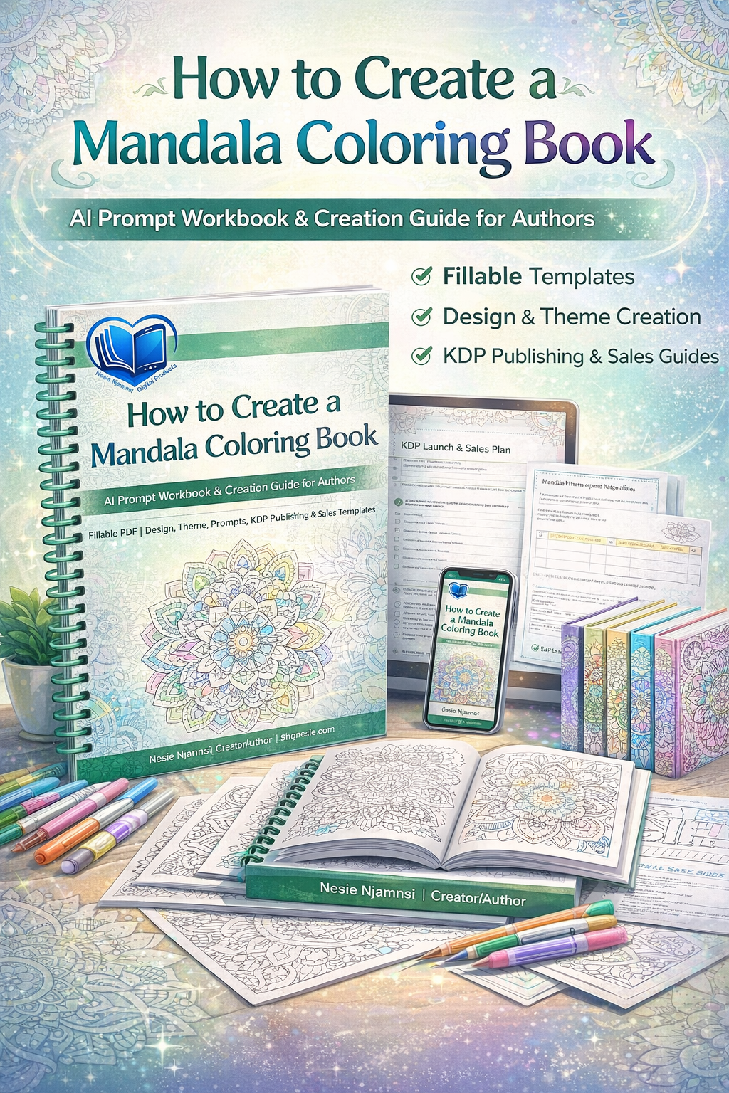How to Create a Mandala Coloring Book — AI Prompt Workbook | Step-by-Step Creation Guide | Fillable PDF | Design, Theme, Prompts, KDP Publishing & Sales Templates