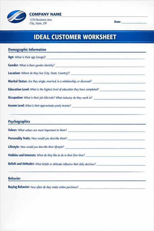 IDEAL CUSTOMER WORKSHEET/TEMPLATE