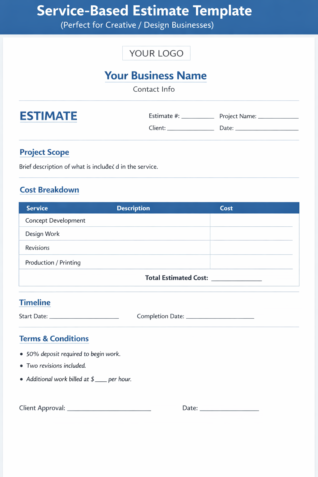Editable Canva Service Estimate Template – Professional Pricing Quote for Service-Based Businesses