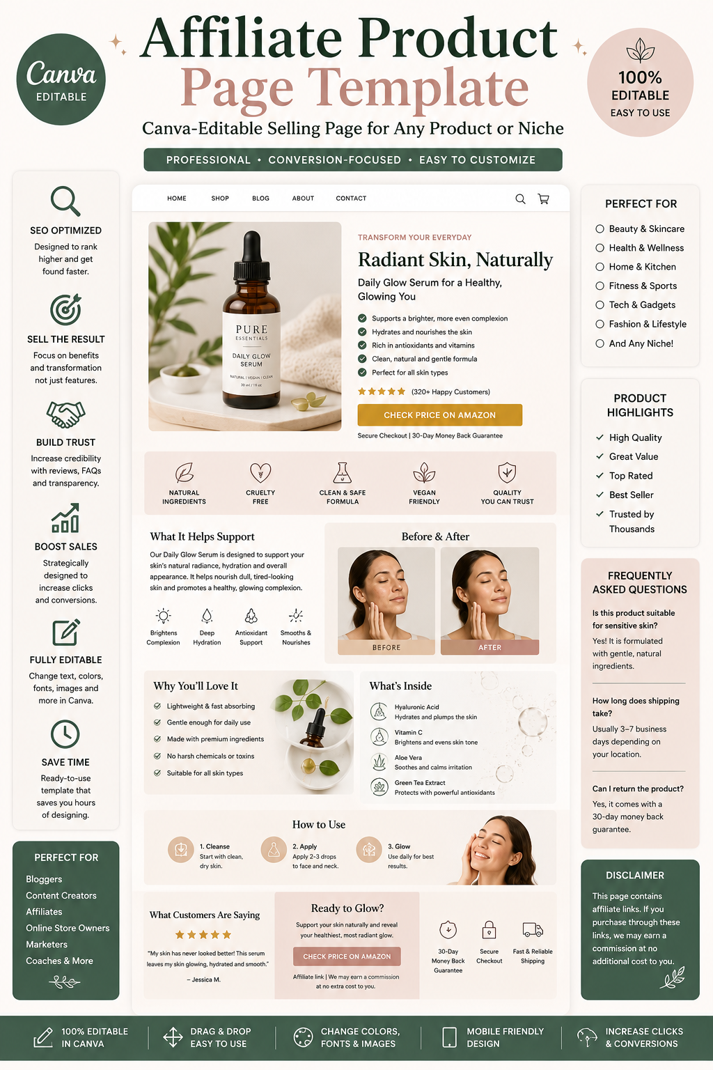Affiliate Product Page Template | Canva-Editable Selling Page for Any Product or Niche