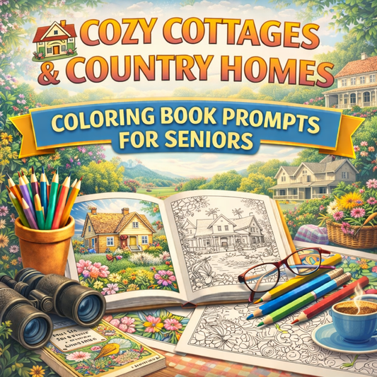 Cozy Cottages & Country Homes Coloring Book Prompts For Seniors
