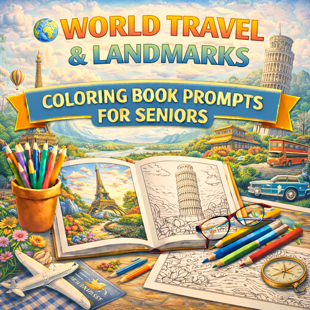 World Travel & Landmarks Coloring Book Prompts For Seniors