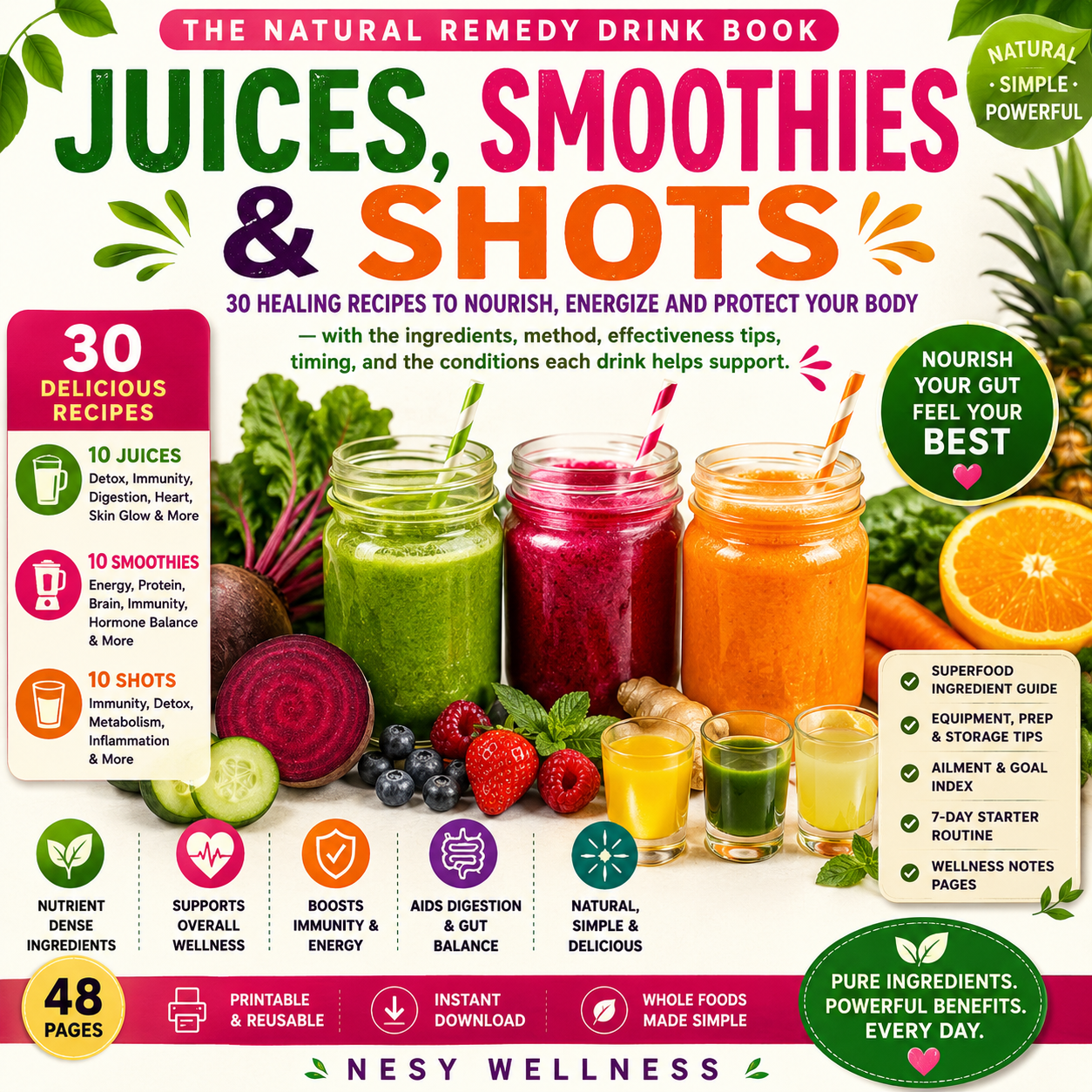 Juices, Smoothies & Wellness Shots – 30 Natural Wellness Drink Recipes PDF