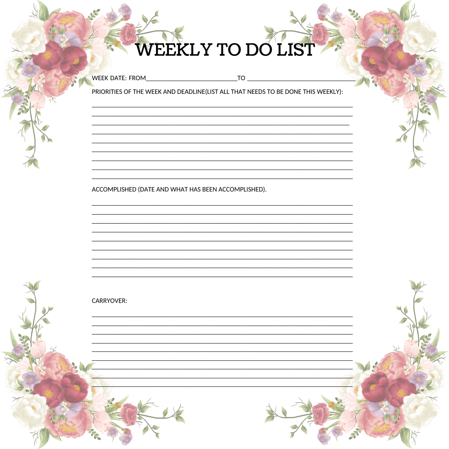 WEEKLY TO DO LIST